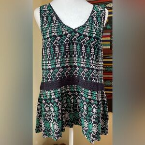 Preowned Maeve by Anthropologie Navy Embroidery Eyelet Swing Tank Top size MP